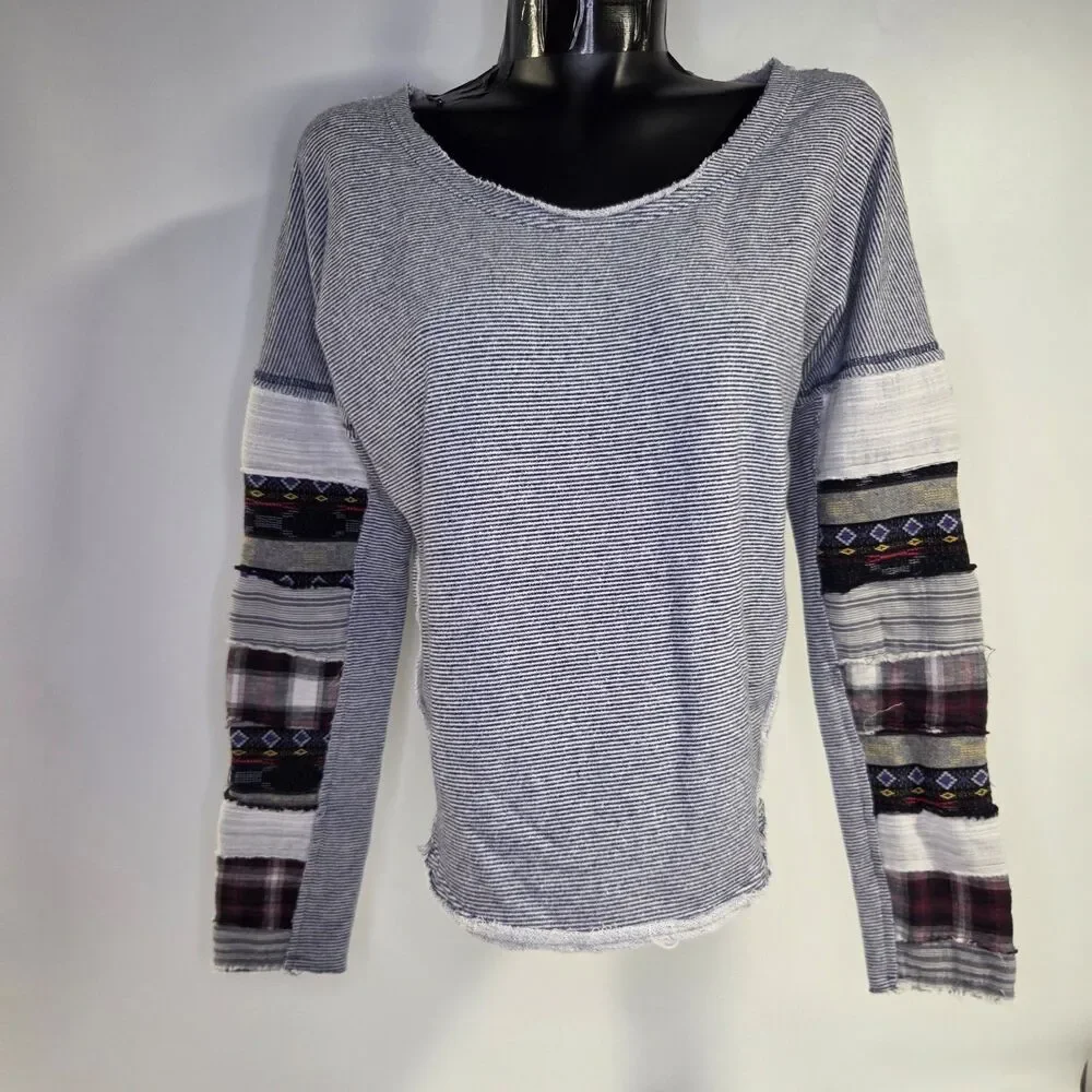 FREE PEOPLE Striped Patchwork Sleeve Knit Top Medium